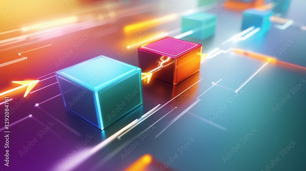 Poster dynamic digital cubes representing data flow abstract concept technology environment futuristic view