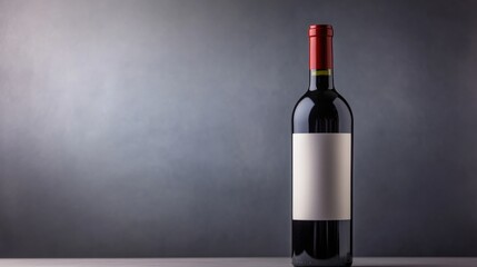 Bottle of red wine with blank label.
