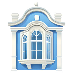Elegant window frame with blue wall and white accents , isolated on a transparency background