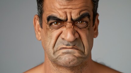 "Facial expression of a man with exaggerated features."