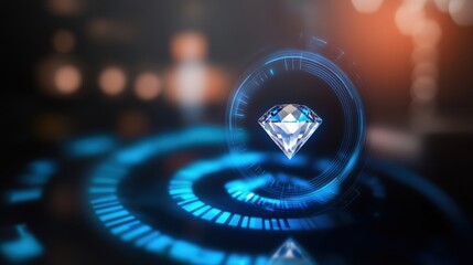 Digital diamond showcase virtual studio 3d render futuristic close-up luxury and technology fusion