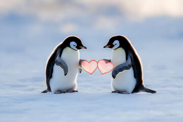 Fototapeta premium penguins exchanging fish