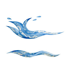 Sea wave set. Abstract watercolor hand drawn illustration