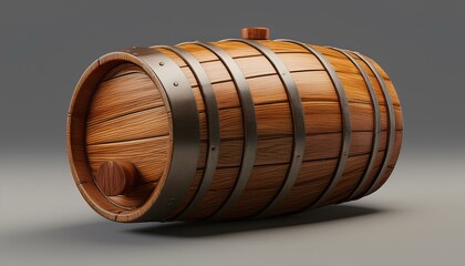 wooden barrel lying down isolated on an empty background 3d rendering