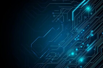 Abstract close-up of a glowing blue digital circuit board, showcasing intricate connections and technological design on a black background.
