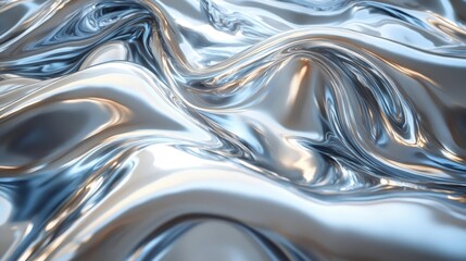 Reflective Metallic Surface with Swirling Liquid Chrome Design. Generative AI