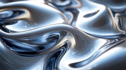 Abstract metallic waves with chrome liquid swirls reflecting light in fluid forms. Generative AI