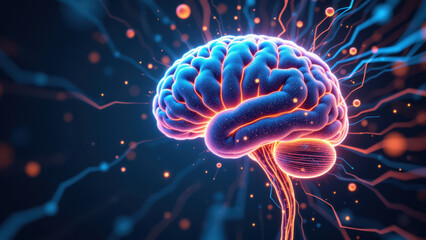 A visually striking image of a human brain with vibrant colors and light effects, representing artificial general intelligence (AGI).