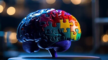 Colorful brain puzzle model,  blurred background - Powered by Adobe