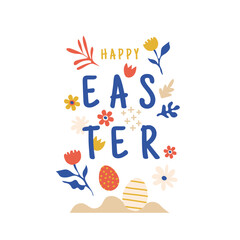 minimalistic geometric easter egg with bold flowers. Modern boho contemporary creative trendy abstract templates vector illustration.