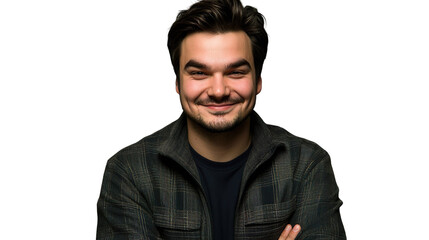 Smiling Man Standing Arms Crossed Transparent Background Confident Casual Style 