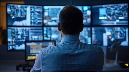 Control Room with Digital Screen Display Technology