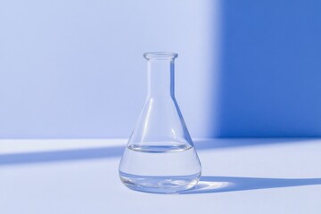 Flask with liquid on blue background.