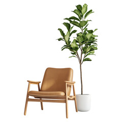 Fototapeta premium Stylish chair with plant in modern interior design , isolated on a transparency background