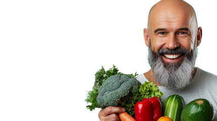 Happy Senior Man Holding Organic Vegetables Healthy Plant-Based Diet
