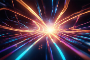 Obraz premium Abstract Neon Fibers Interwoven in Vibrant Tapestry Design on Black Background