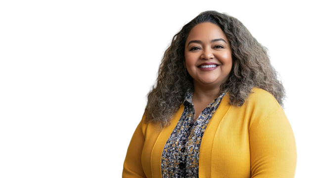 Mature Woman in Yellow Cardigan Confident Leadership and Professionalism