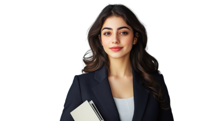 Confident Businesswoman Smiling Holding Notebook Transparent Background