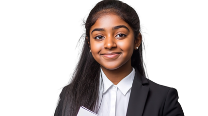 Young Businesswoman Smiling Holding Documents Confident Transparent Background