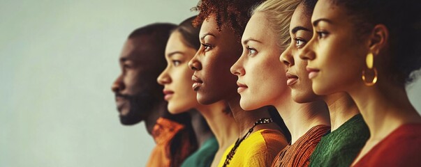 Diverse group of people looking in same direction