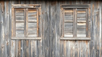 Old wooden plank wall and window pattern. Antique rough and rustic wall of rural house.