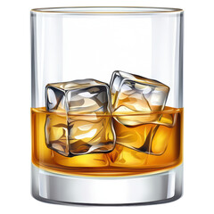 Whiskey glass with ice cubes, refreshing beverage concept , isolated on a transparency background