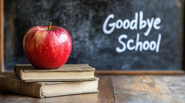 Reliving school memories with an apple and a farewell message on the chalkboard - Powered by Adobe