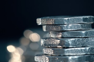 Stack of Silver Coins in Soft Focus