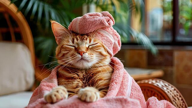 cat in a towel relaxing spa treatments