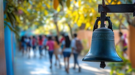 School bell rings as students leave for the day at a vibrant educational campus