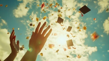 Celebration of achievement as graduates toss caps into the sky during a joyful graduation ceremony