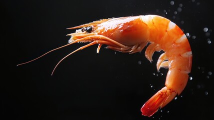 cooked shrimp with water droplets on a dark background