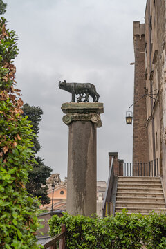 Statue of romulus and remus and the wolf.