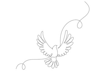 One Continuous Dove Bird Line Art. Editable Doodle Sketch Stroke Peace and Fredon Symbol Silhouette. Flying on Wings Natural Holy Mascot Symbol Drawn