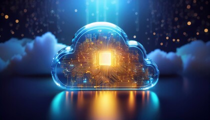 Digital Cloud Computing Abstract with Neural Network Connections