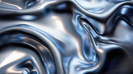 Silver metal Waves. Metal Cloth Texture. Shiny Material Folds. Wavy Reflective Surface. Abstract Silver Background with Chrome Textile Detail. Smooth Metallic Drapery.