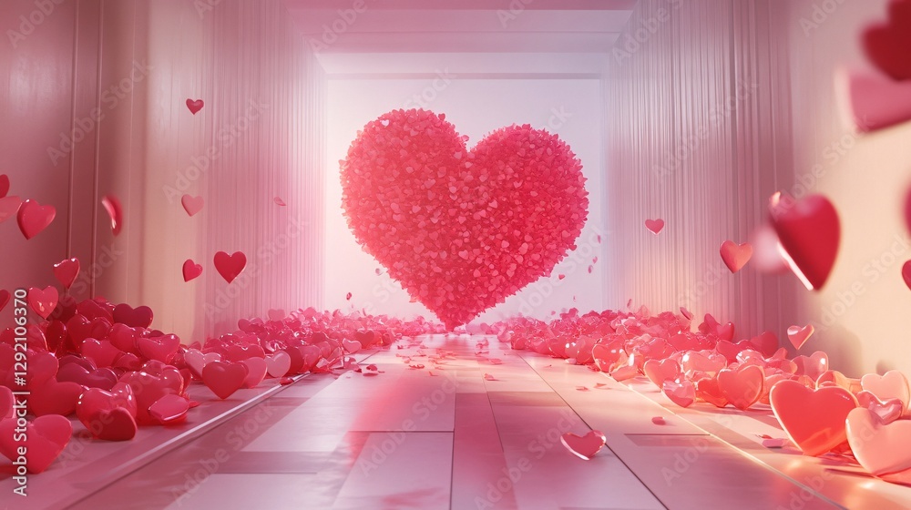 Poster Giant heart floating above a path covered in tiny hearts