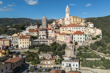 Fototapeta premium View of Cervo, a typical village with its traditional colorful houses, Liguria Region, Italy