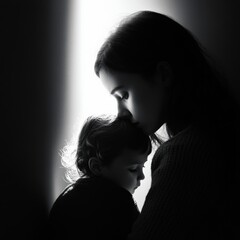 A Black and White Photo of Mother and Child.