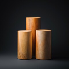 wooden pedestal display on dark background