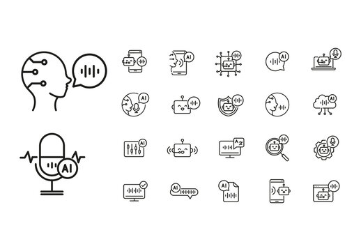 Black and White AI Voice Recognition Sound Icons Set