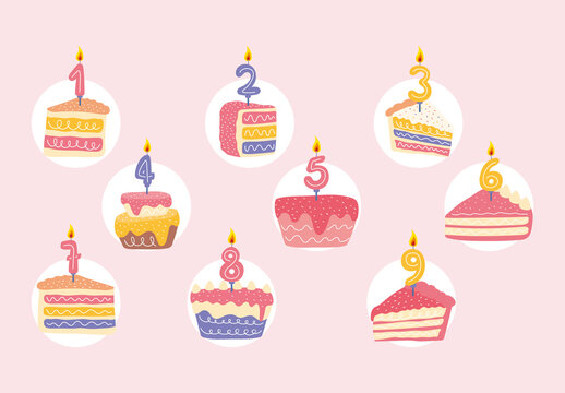 Colorful Birthday Cake With Numbers Celebration Set