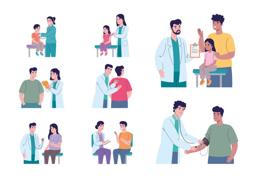 Colorful Doctor and Patient Medical Checkup Illustration Set