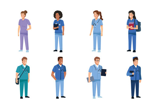 Colorful Nursing Student Healthcare Education Illustration Set