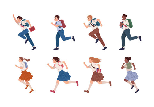School Kids Running Illustration Set