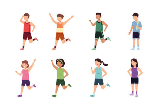 Colorful Sports Training Kids Running Illustration Set