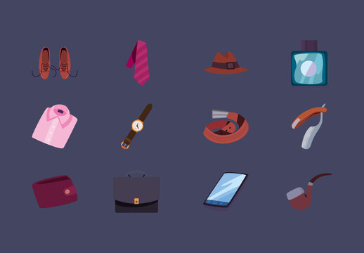 Colorful Male Fashion Accessories Illustration Set