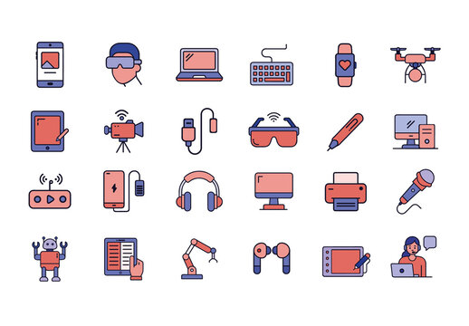 Purple and Orange Digital Technology Icons Set
