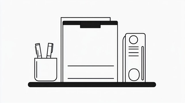 minimalist office supplies black and white clip art preview
