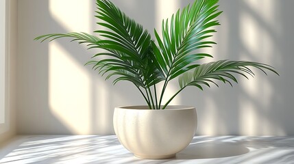 Obraz premium Minimalist Palm in Pot, Sunlight, Interior